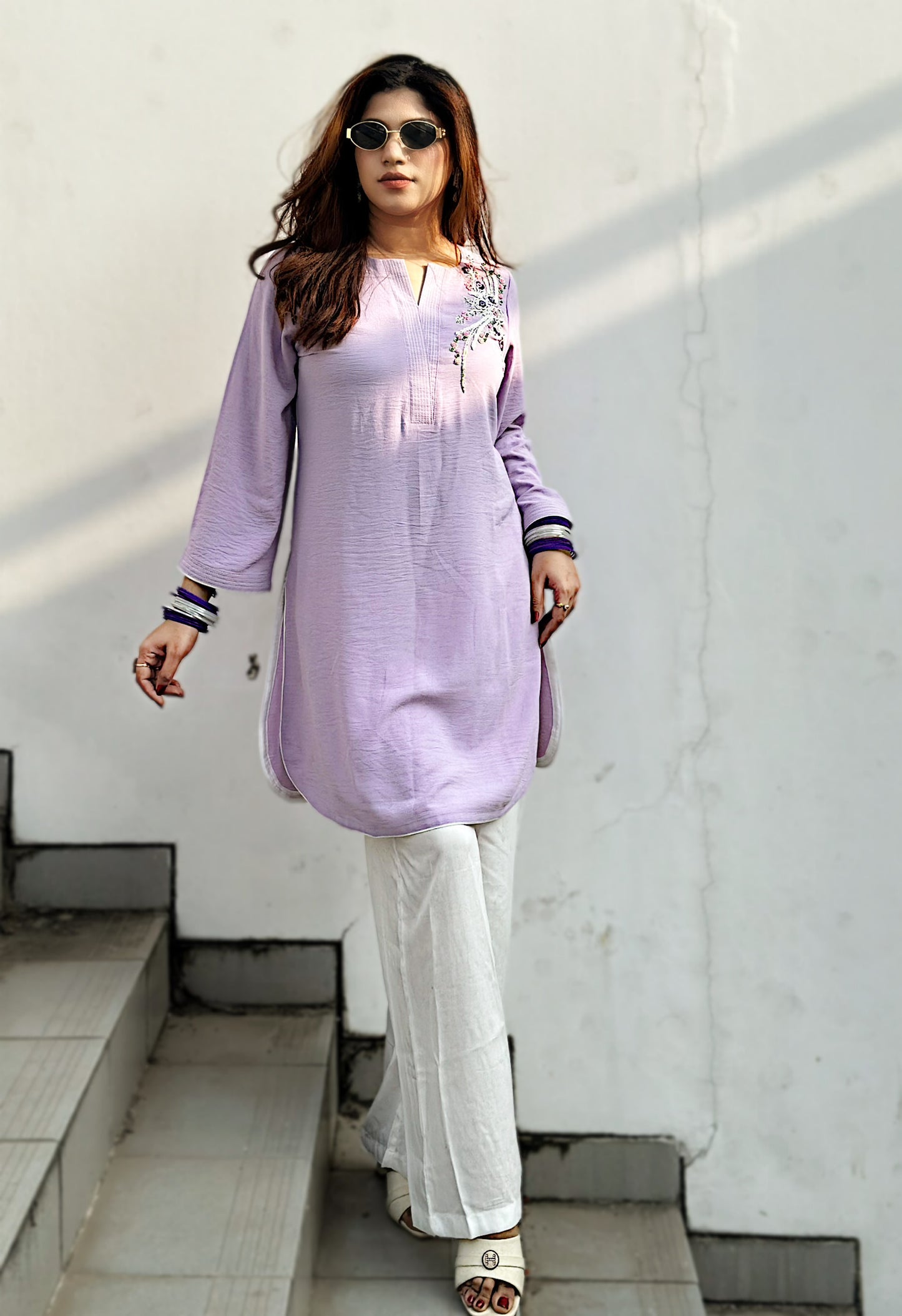 Lavender & Black Hand-Embroidered Kurti